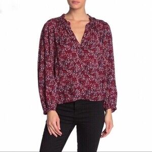 Abound Women's V-Neck Ruffled Floral Printed Blouse Size Small In Red Floral